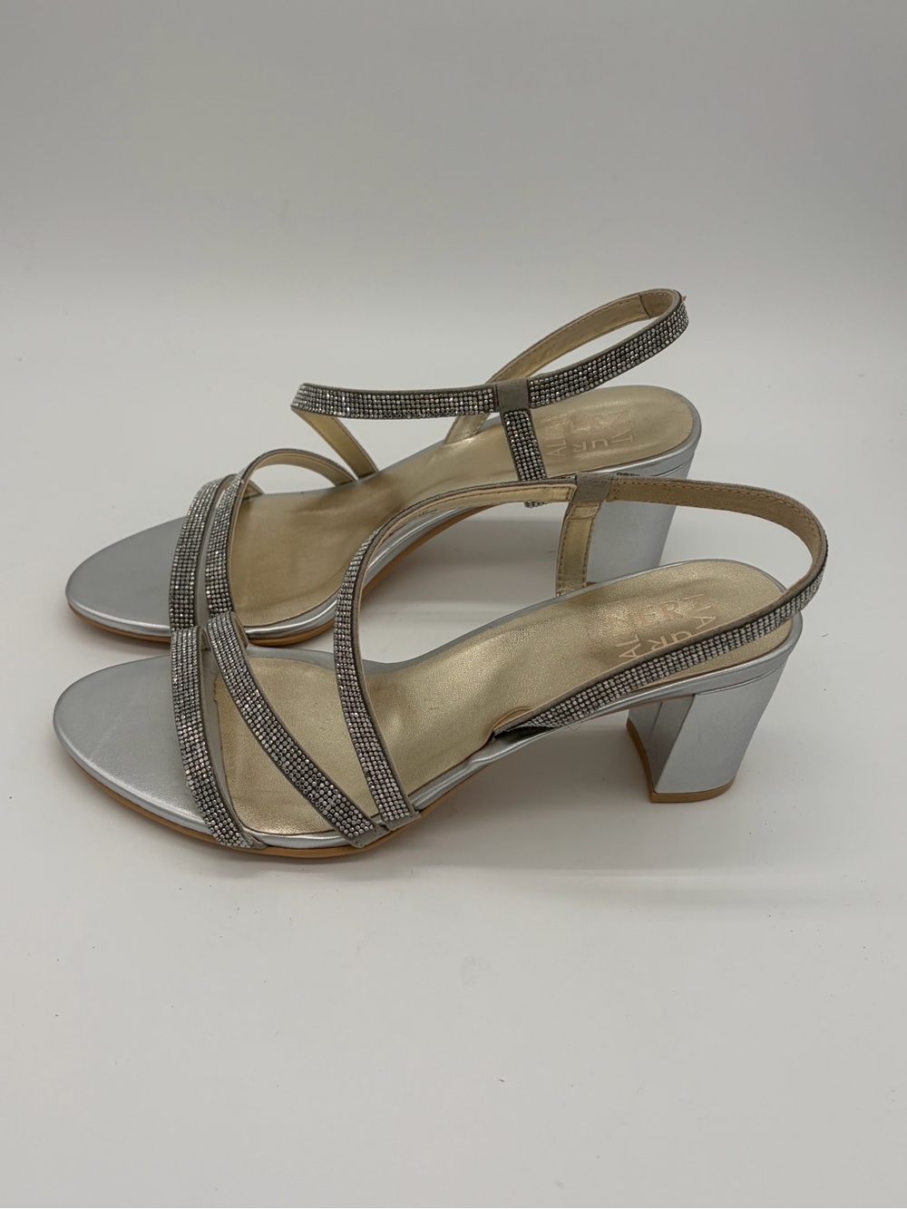 Naturalizer Silver Metallic Rhinestone Sling Heel Sandals - Picture 4 of 8